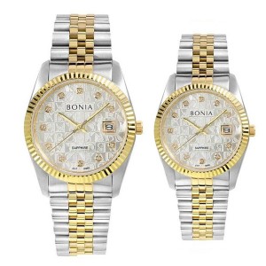 Bonia BNB10550-1116 Dan BNB10550-3116 Silver Gold White SAPPHIRE Couple